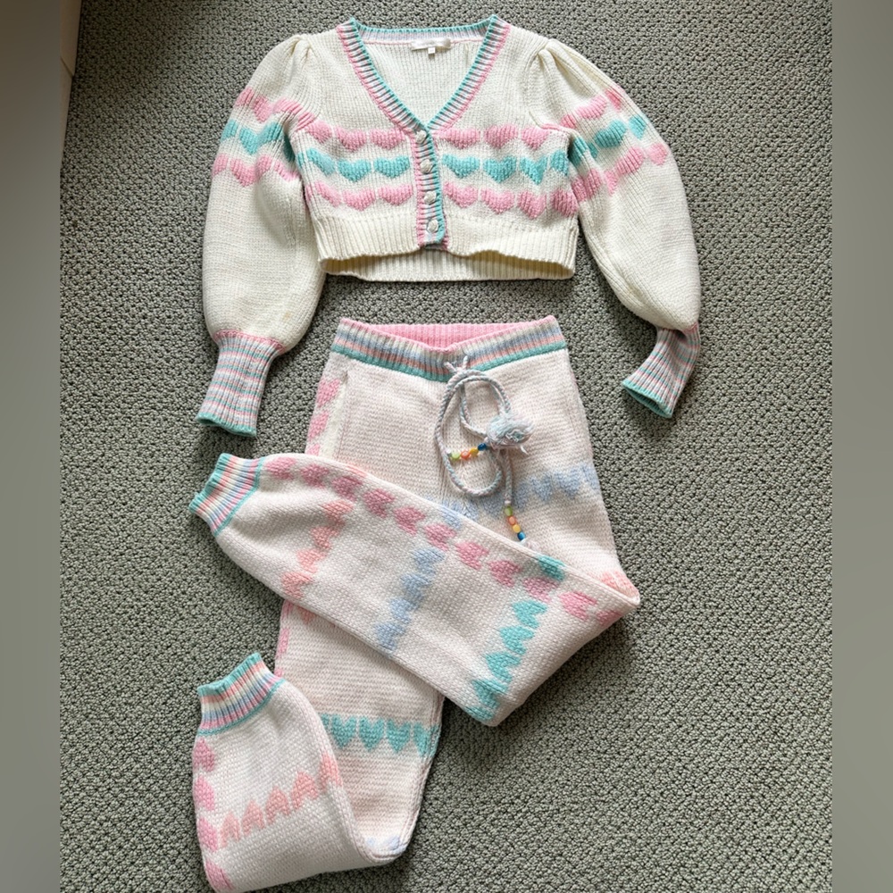 Loveshackfancy RARE buena knit heart print coord set XS